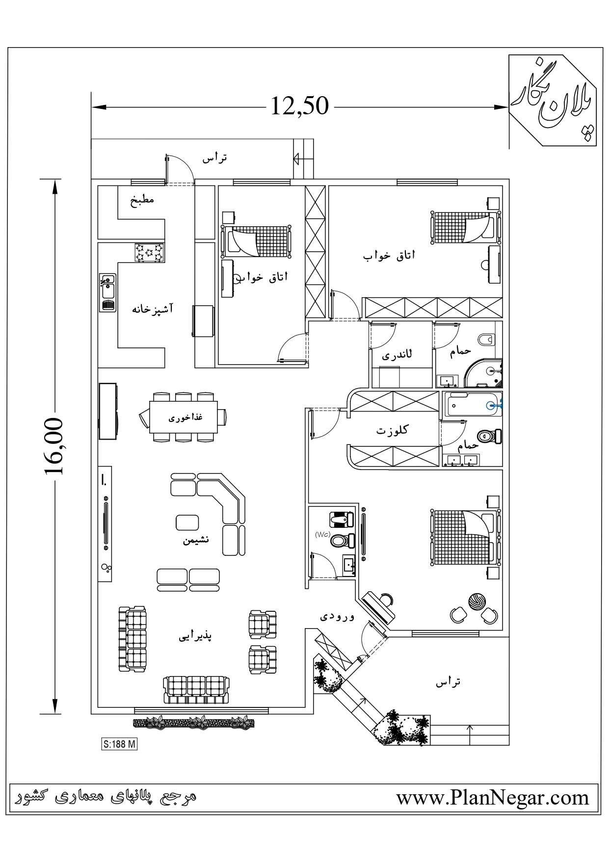 پلان ویلایی 16*12